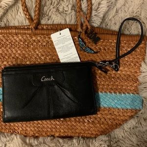 Coach black leather wallet clutch